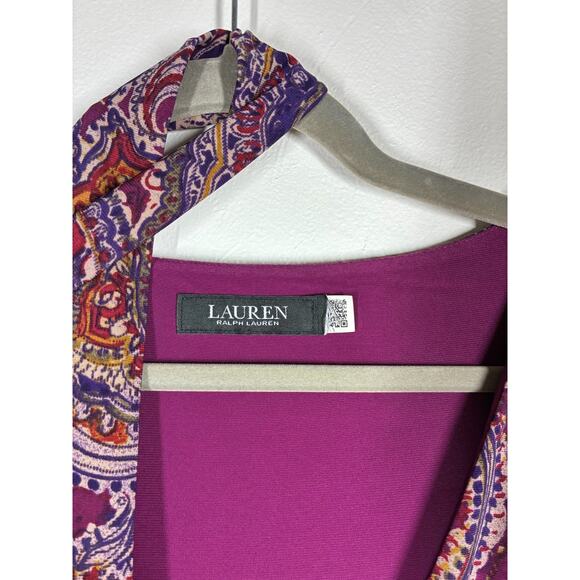 Lauren Ralph Lauren Paisley Surplice Jersey Dress XL Stretchy Faux Wrap Tie Belt - Picture 10 of 12